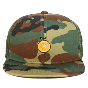 Armycrew Youth Kid's Orange Patch Flat Bill Mesh Back Snapback Trucker Cap