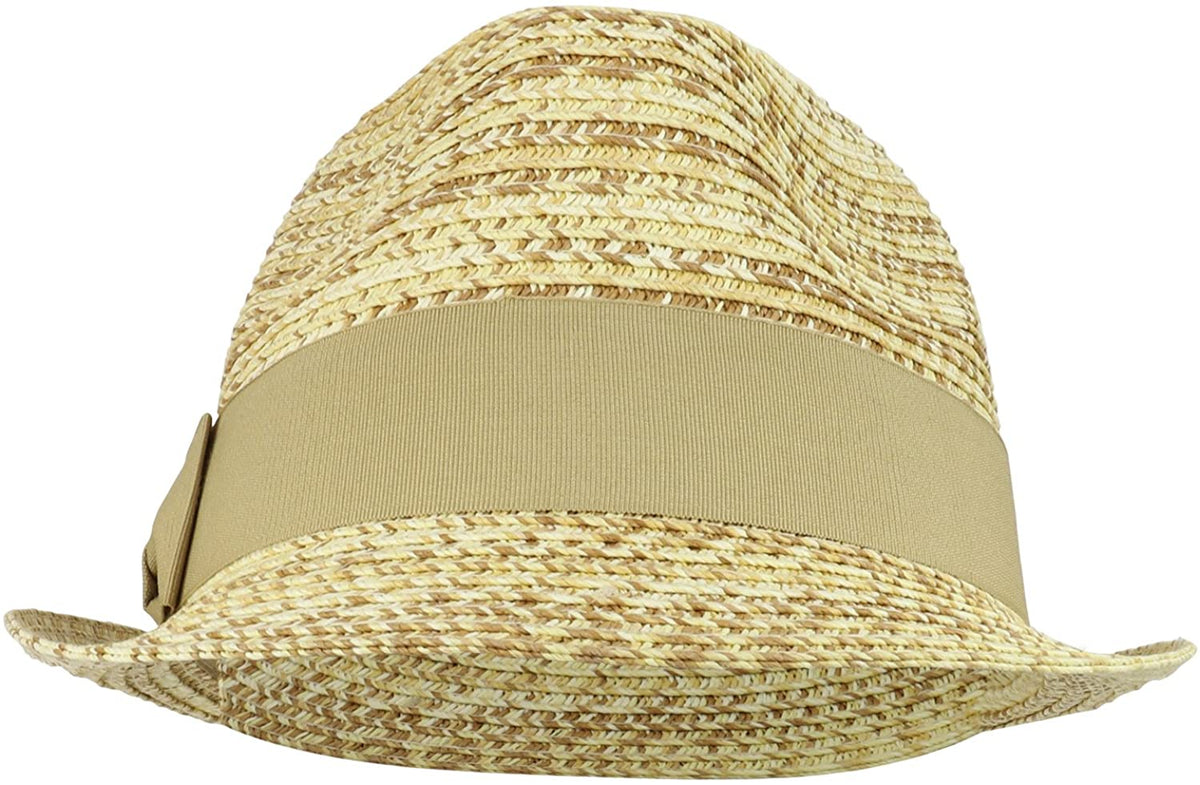 Armycrew Lightweight Straw Fedora Hat with Pleated Bow Band