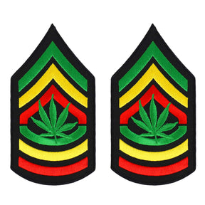 Armycrew Sergeant Military RGY Rasta and Embroidered Iron on Patch 2 Pack - Leaf