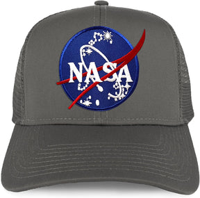 Armycrew XXL Oversize NASA Insignia Logo Patch Mesh Back Trucker Baseball Cap - Black