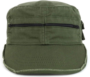 Armycrew Enzyme Washed Zippered Front Pockets Frayed Bill Army Cap - Olive