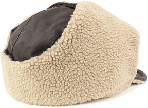 Rugged Distressed Sherpa Lined Aviator Pilot Cap